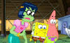 Mindy (voiced by Scarlett Johansson ), SpongeBob (voiced by Tom Kenny ) and Patrick (voiced by Bill Fagerbakke ) in Paramount Pictures' The Spongebob Squarepants Movie